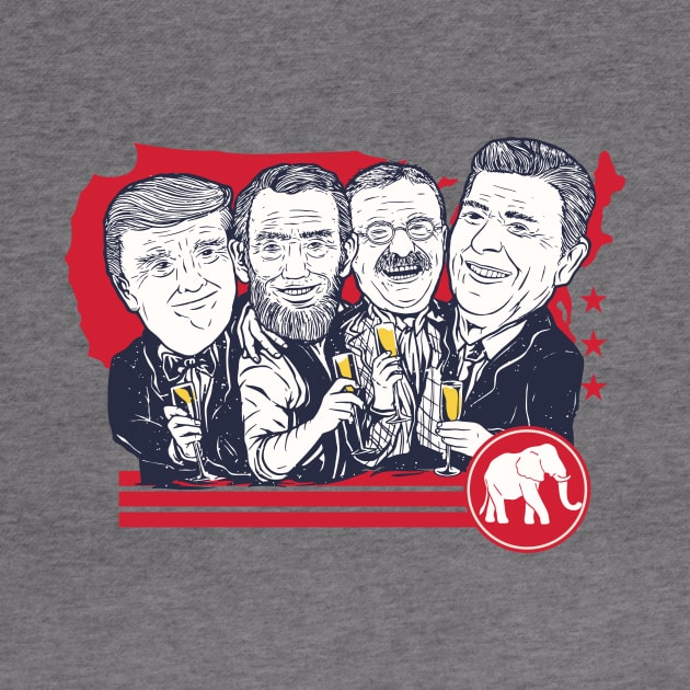 Funny Republican Party // Past Republican Presidents Donald Trump, Abraham Lincoln, Teddy Roosevelt & Ronald Reagan by SLAG_Creative